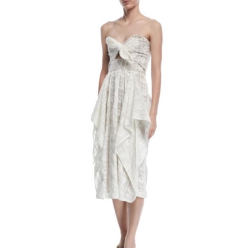 Johanna Ortiz White Asymmetrical Ruffled Gown